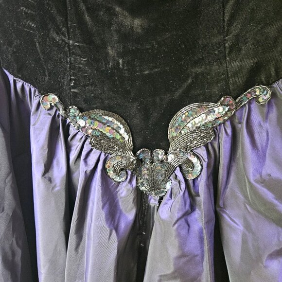 VTG 80s Party Dress 6 Black Velvet Corset Purple Skirt Dark Princes Goth - Picture 5 of 15